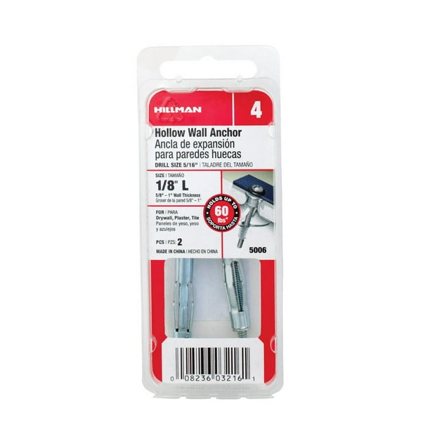 Hillman Hollow Wall Anchors For Walls 1-1/8 Thickness 50/Box Hillman Hollow Wall Anchors For Walls 1-1/8 Thickness 50/Box